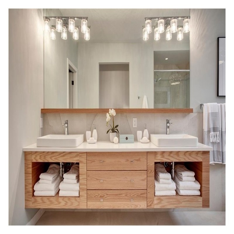 현대 디자인 어두운 나무 곡물 벽 마운트 및 접착판 문 패널과 함께 욕실 캐비닛