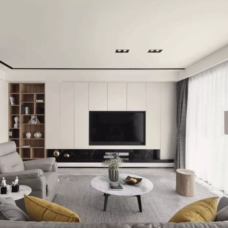 럭셔리 현대적인 거실 디자인을 위한 조정 가능한 나무 벽에 장착된 TV 스탠드