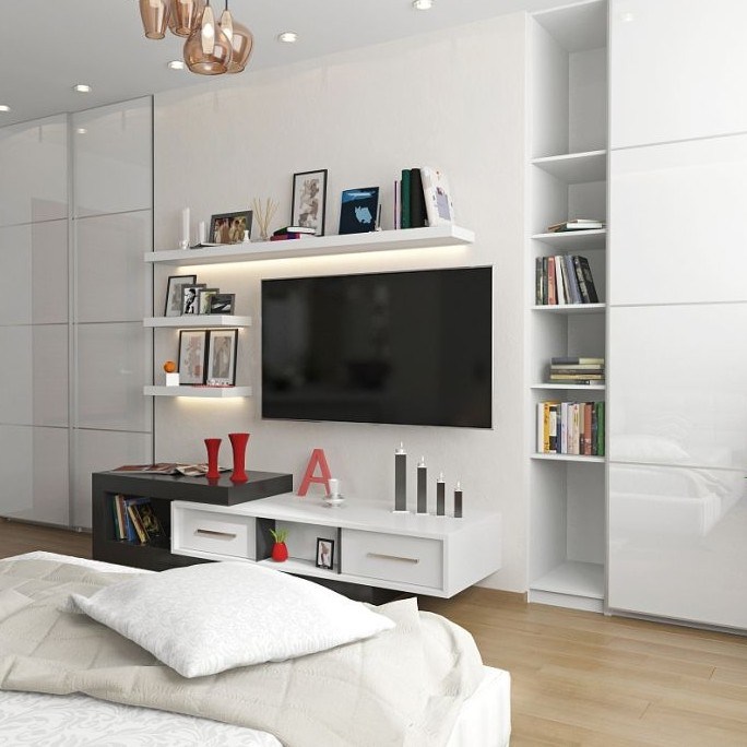 럭셔리 현대적인 거실 디자인을 위한 조정 가능한 나무 벽에 장착된 TV 스탠드