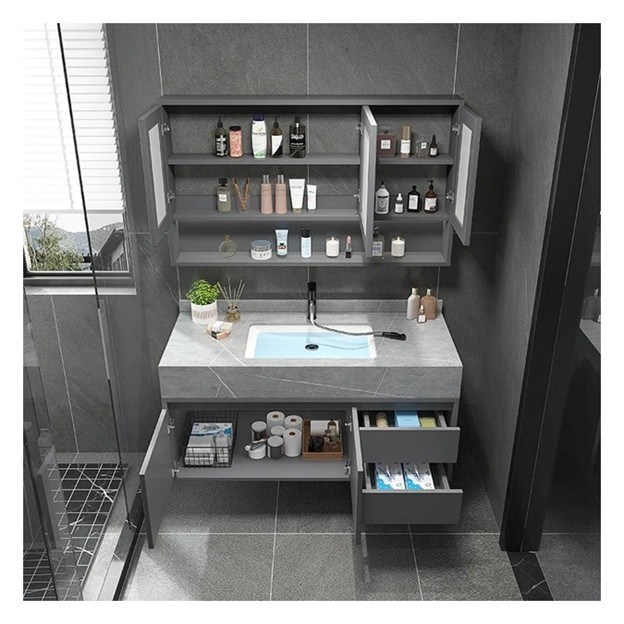 스마트 미러 미니멀리즘 솔리드 목재 캐비닛과 맞춤형 싱글 욕실 바니티