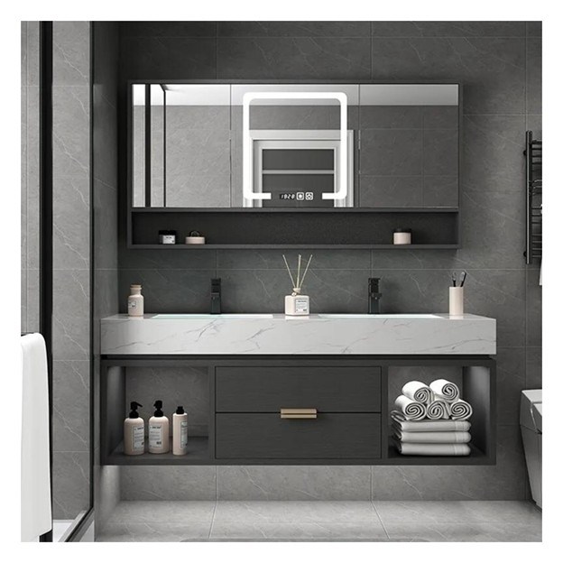 스마트 미러 미니멀리즘 솔리드 목재 캐비닛과 맞춤형 싱글 욕실 바니티