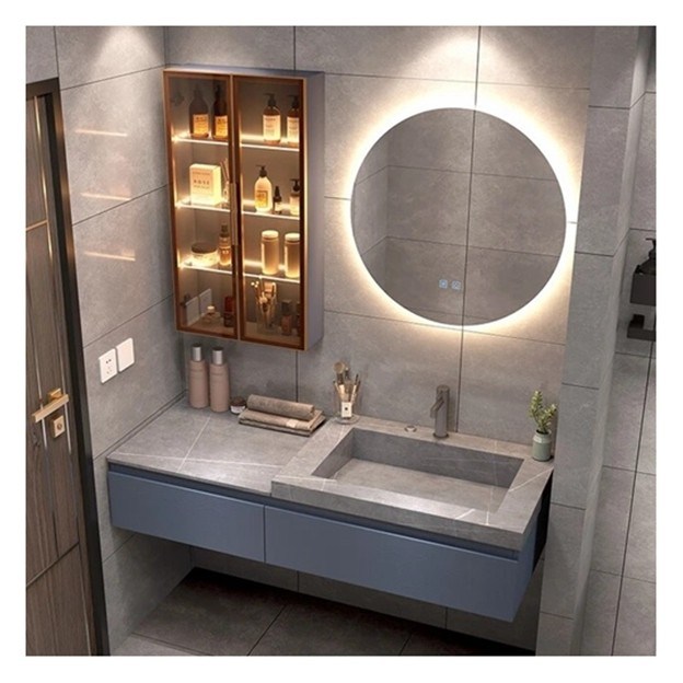 스마트 미러 미니멀리즘 솔리드 목재 캐비닛과 맞춤형 싱글 욕실 바니티