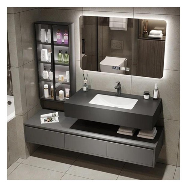 스마트 미러 미니멀리즘 솔리드 목재 캐비닛과 맞춤형 싱글 욕실 바니티