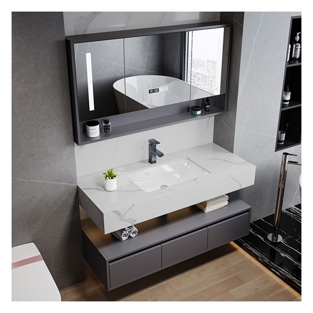 스마트 미러 미니멀리즘 솔리드 목재 캐비닛과 맞춤형 싱글 욕실 바니티