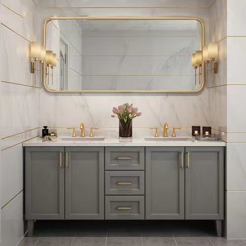 YALIG Custom Gold Double Sink Vanity Combo와 월 마운트로 욕실을 업그레이드하세요